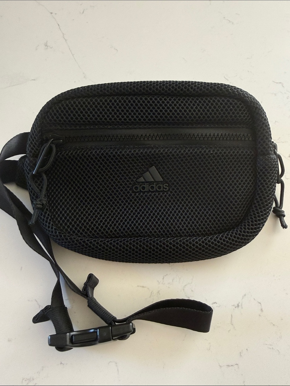 adidas Black Mesh Belt Bag with Front Zip Pocket